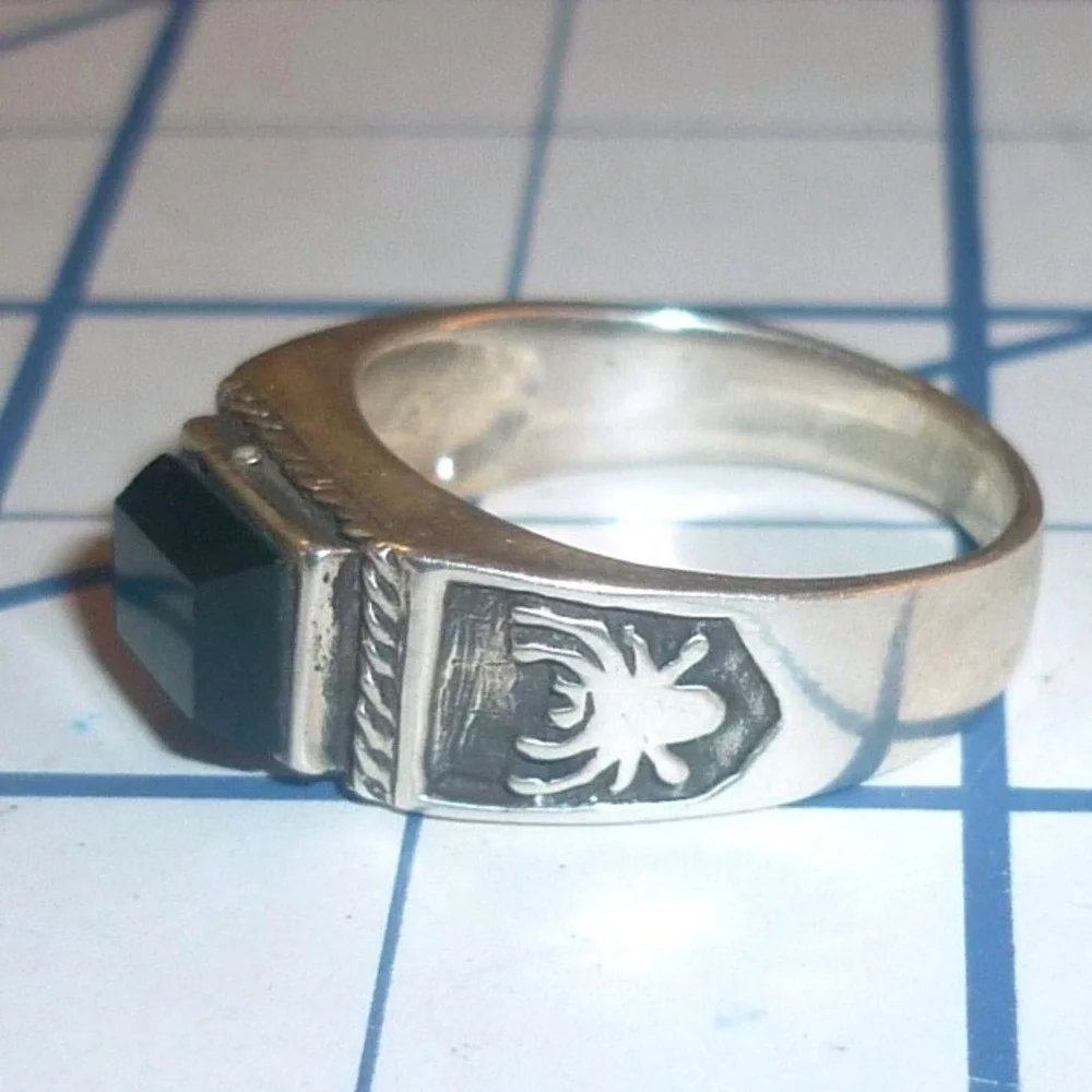 Sterling Silver Black Onyx Spider Ring Size 4.75 .925 Gothic Statement Band